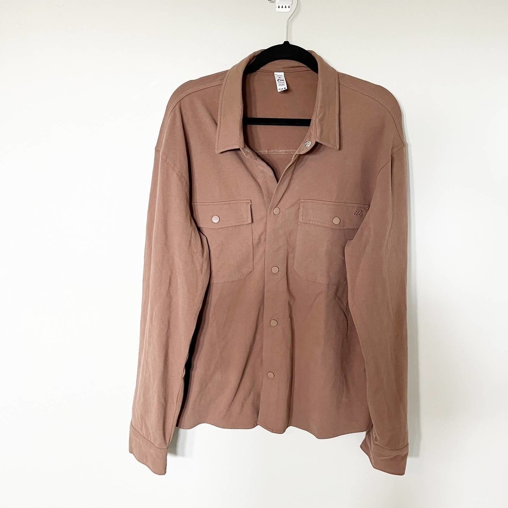 Zyia active‎ light brown snap button shacket shirt size XL